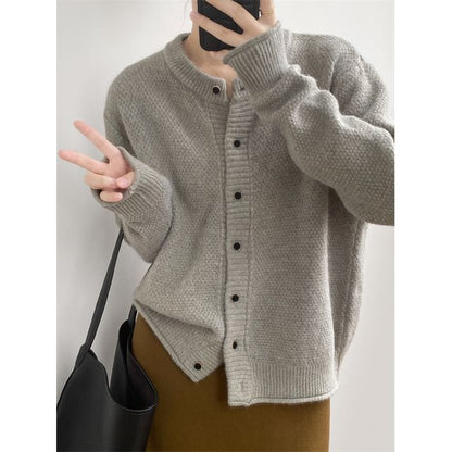 Button-Up Plain Cardigan