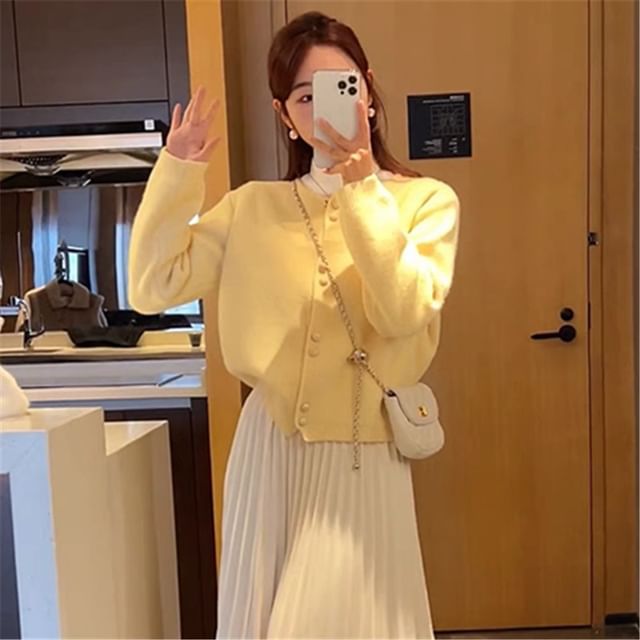 Pearl Plain Faux Buttoned Cardigan