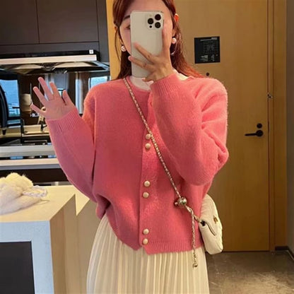 Pearl Plain Faux Buttoned Cardigan