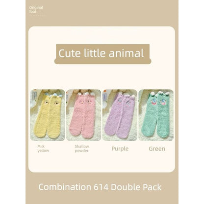 Cartoon Coral Fleece Short Socks / Set