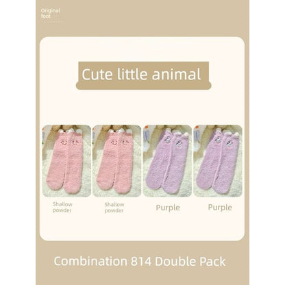 Cartoon Coral Fleece Short Socks / Set