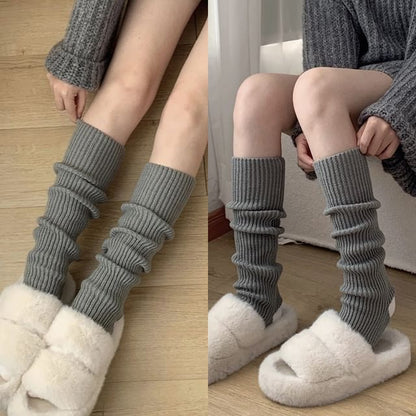 Plain Ribbed Knee Leg Warmers / Set