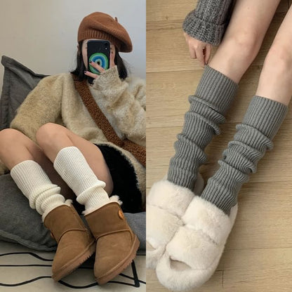 Plain Ribbed Knee Leg Warmers / Set