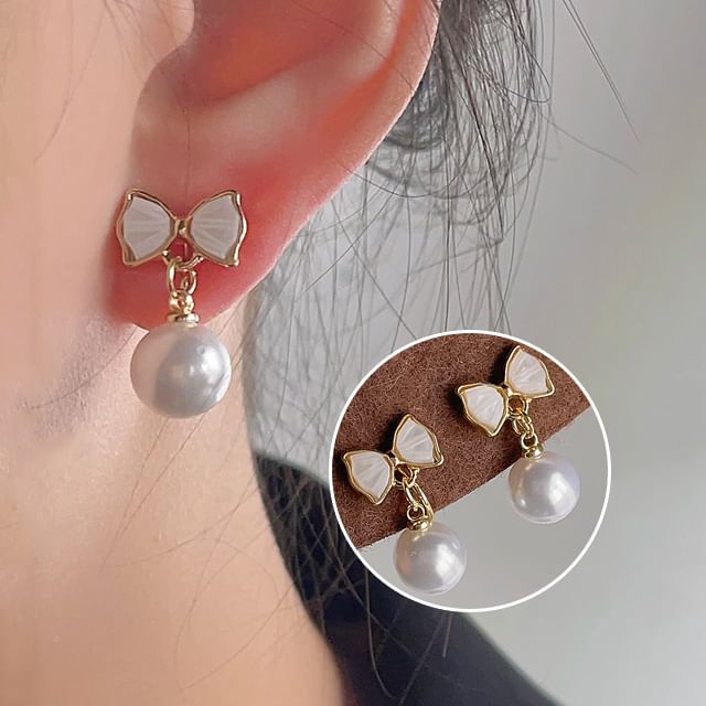 Faux Pearl Drop Cuff Earring Bow