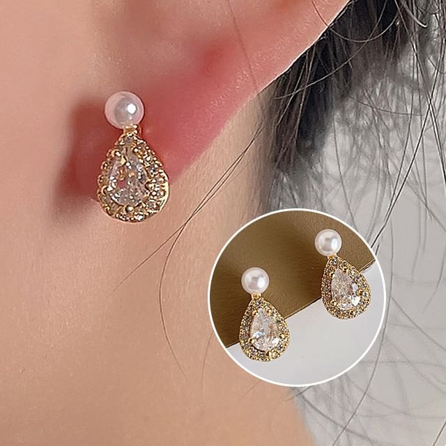 Faux Pearl Alloy Cuff Ear Droplet Rhinestone