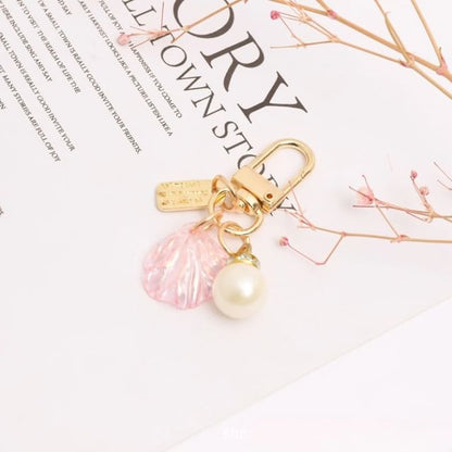 Faux Pearl Shell Acrylic Bag Charm Keyring