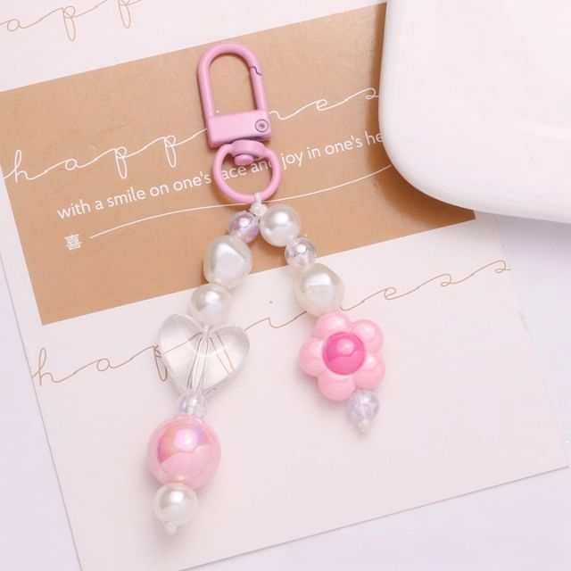 Floral Faux Pearl Bag Charm Keyring