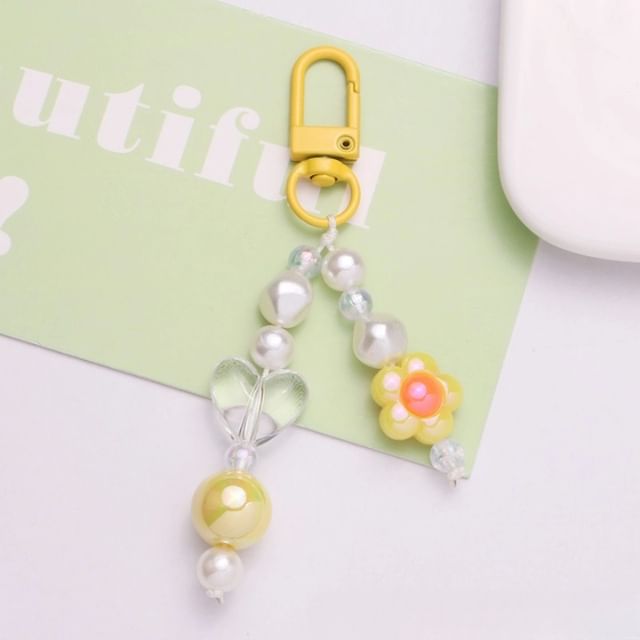 Floral Faux Pearl Bag Charm Keyring