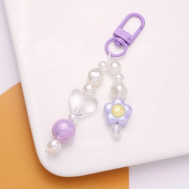 Floral Faux Pearl Bag Charm Keyring