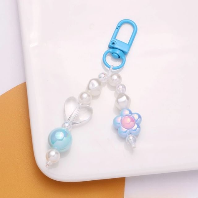 Floral Faux Pearl Bag Charm Keyring