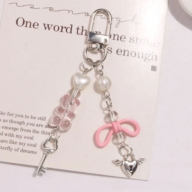 Flying Heart Lock & Key Acrylic Alloy Bag Charm Keyring