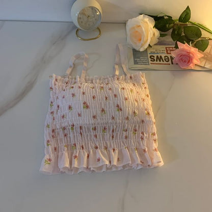 Floral Print Smocked Ruffled Camisole Top