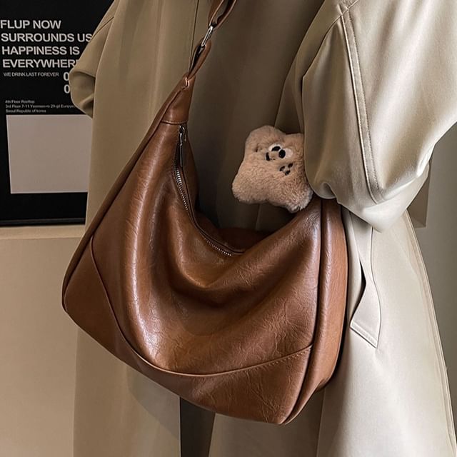 Plain Shoulder Faux Bag Leather