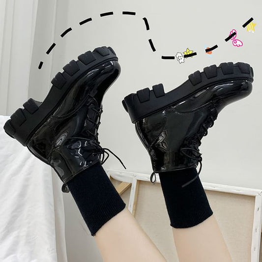 Heel Boots Short Lace-Up Platform Chunky