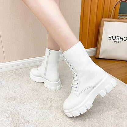 Lace-Up Heel Short Chunky Platform Boots