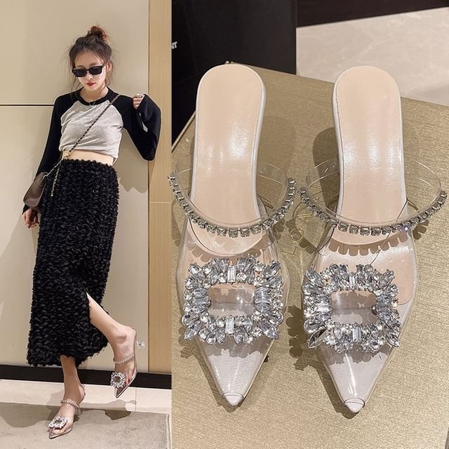 Heel Buckled Rhinestone High Sandals