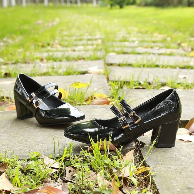 Jane Heel Mary Double Chunky Strap Shoes