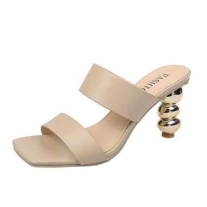 Chunky Slide Heel Square-Toe Sandals