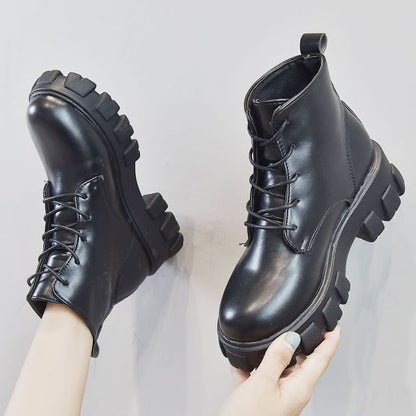 Heel Boots Short Lace-Up Platform Chunky