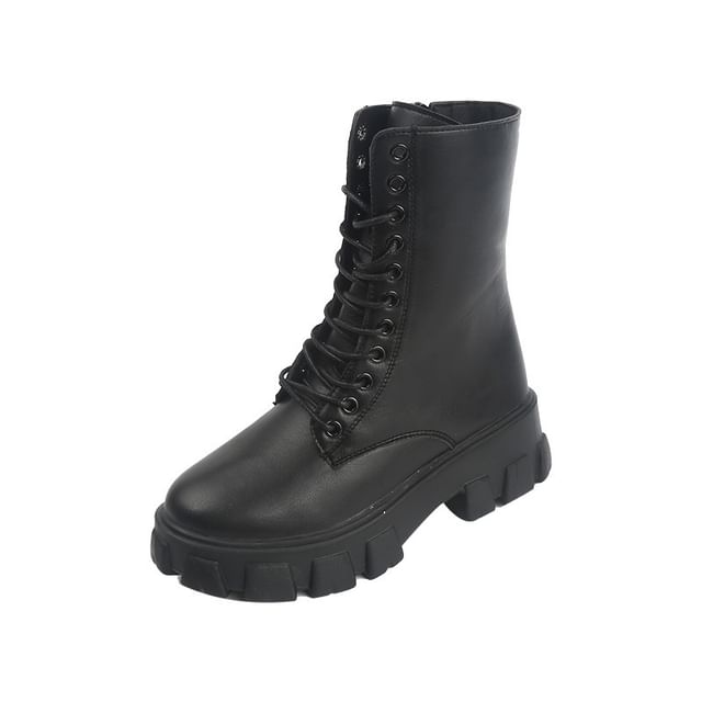 Lace-Up Heel Short Chunky Platform Boots