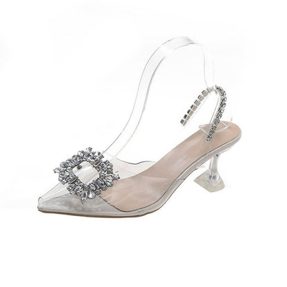 Heel Buckled Rhinestone High Sandals
