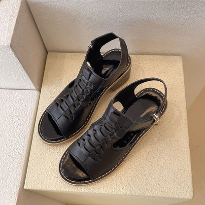 Sandals Heel Cutout Chunky Buckled