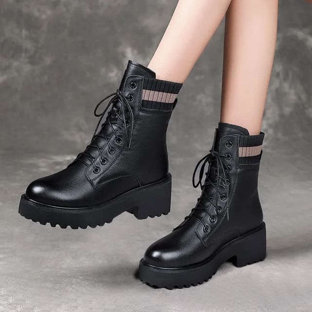 Chunky Boots Platform Heel Lace-Up Short