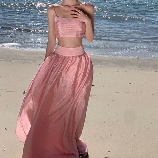 Set: Maxi Camisole Skirt Plain Top High Crop + Waist
