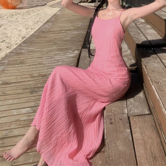Strap Spaghetti Dress Plain Maxi Mermaid