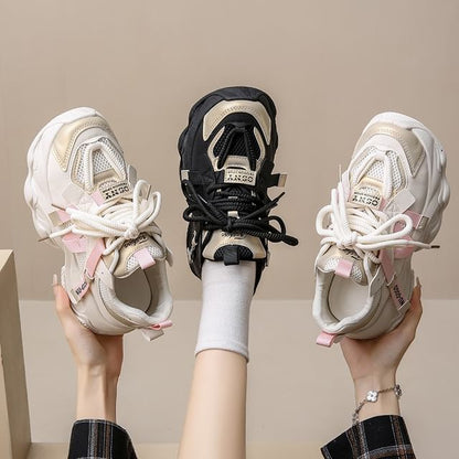 Platform Mesh Panel Lace-Up Sneakers