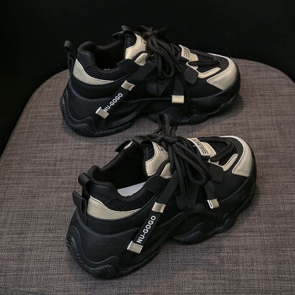 Platform Mesh Panel Lace-Up Sneakers