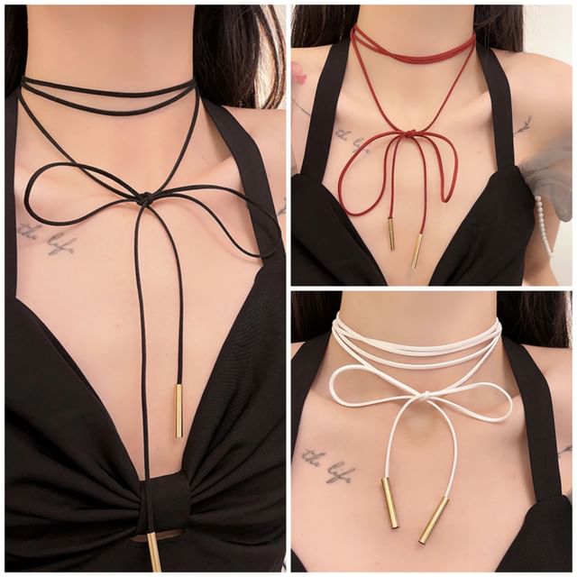 String Layered Bow Necklace