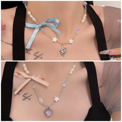 Rhinestone Necklace Pendant Ribbon