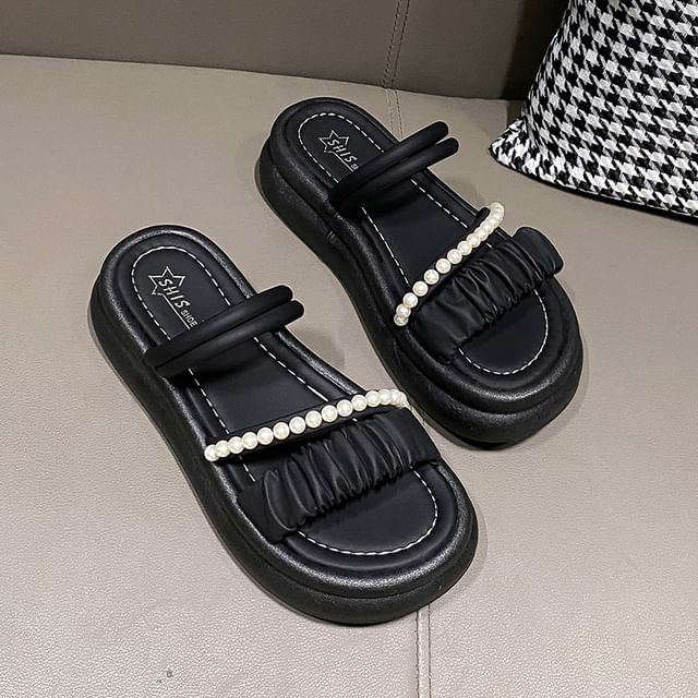 Faux Pearl Slide Sandals Platform