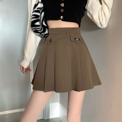 High Waist Applique Pleated Mini A