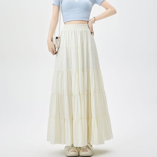 Plain Skirt High Waist Maxi A-Line