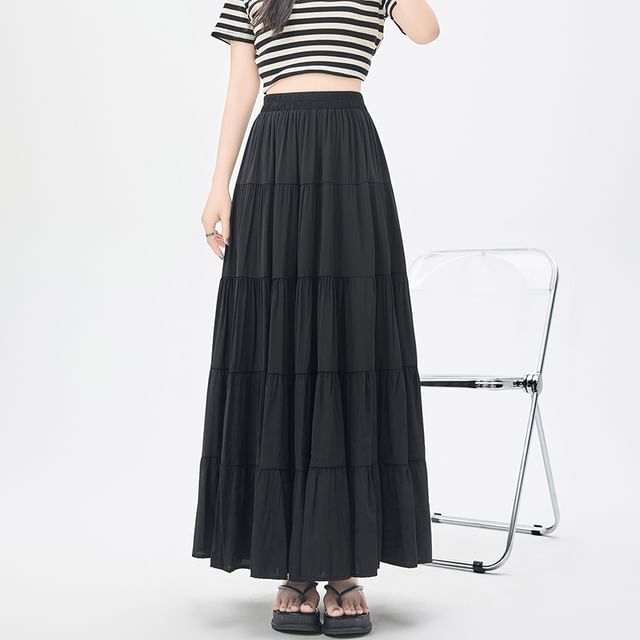 Plain Skirt High Waist Maxi A-Line