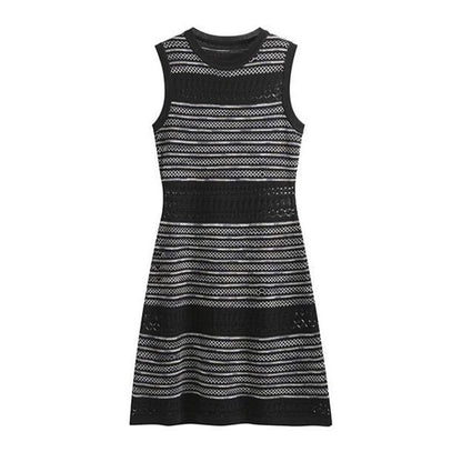 Sleeveless Round Neck Patterned Knit Mini A