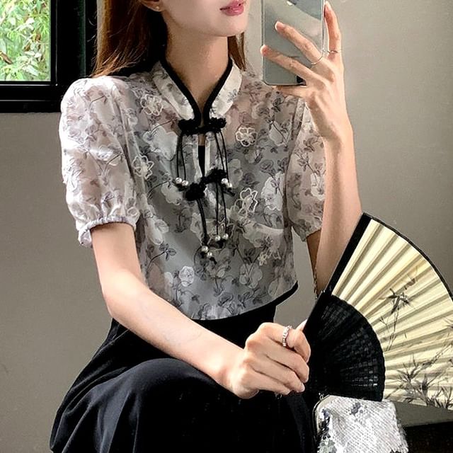 Short-Sleeve Plain A-Line Floral Set: + Spaghetti Dress Midi Blouse Strap