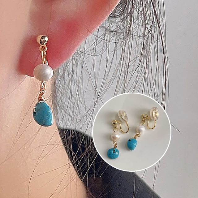 Pearl Freshwater Alloy Drop Turquoise Earring