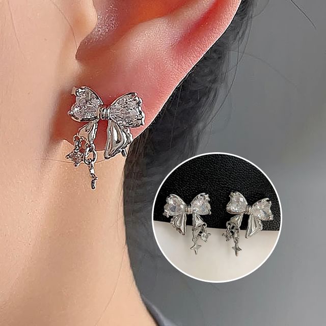 Rhinestone Alloy Earring Drop Bow
