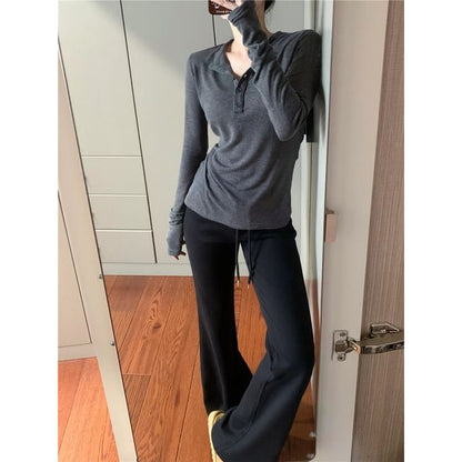 Drawstring Waist Plain Flared Sweatpants