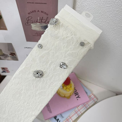 Plain Rhinestone Lace Short Socks