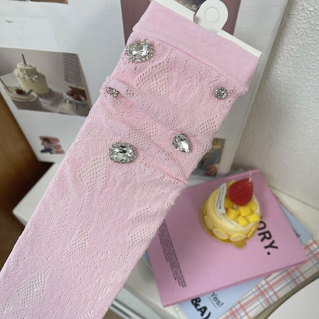 Plain Rhinestone Lace Short Socks