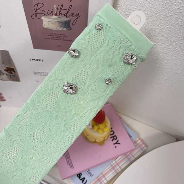 Plain Rhinestone Lace Short Socks