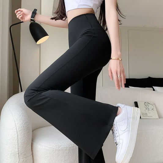 High Waist Plain Bootcut Pants