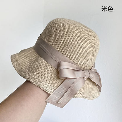Ribbon Hat Cotton Bucket Linen