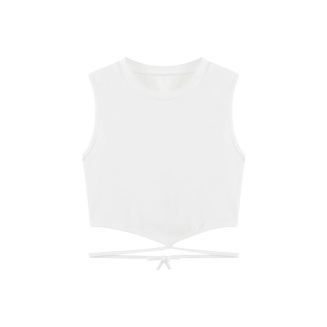 Crop Crew Plain Neck Back Tie Tank Criss Top Cross