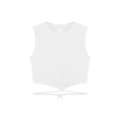 Crop Crew Plain Neck Back Tie Tank Criss Top Cross