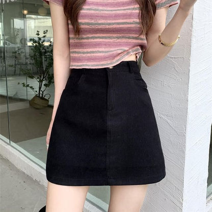 Waist A-Line Plain Mini Skirt High
